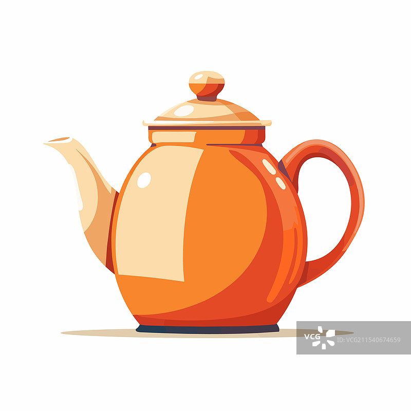 一个大橙色茶壶，配有白色盖子，放在一个图片素材