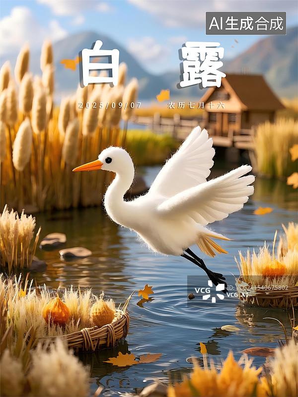 【AI数字艺术】二十四节气白露海报模板图片素材