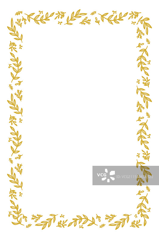 带有叶子和浆果的矩形金色框架图片素材
