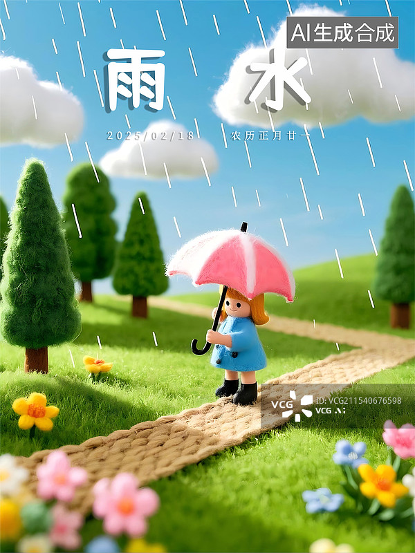 【AI数字艺术】二十四节气雨水海报图片素材