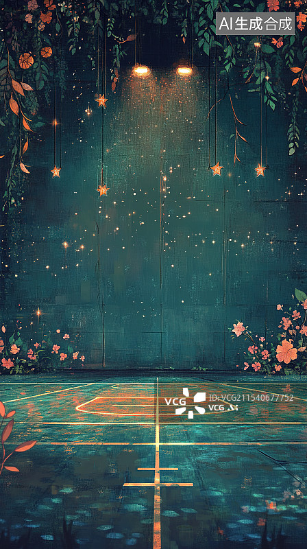 【AI数字艺术】篮球场缤纷插画图片素材