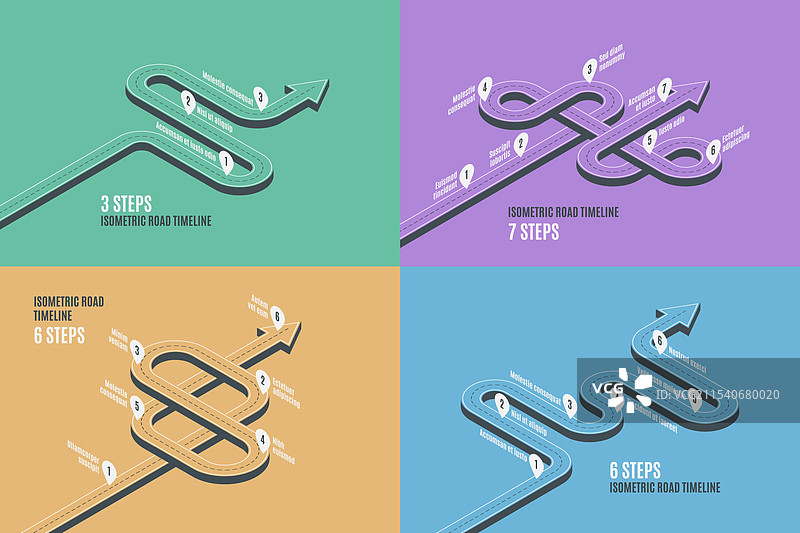 等距导航地图信息图，4-6个步骤图片素材