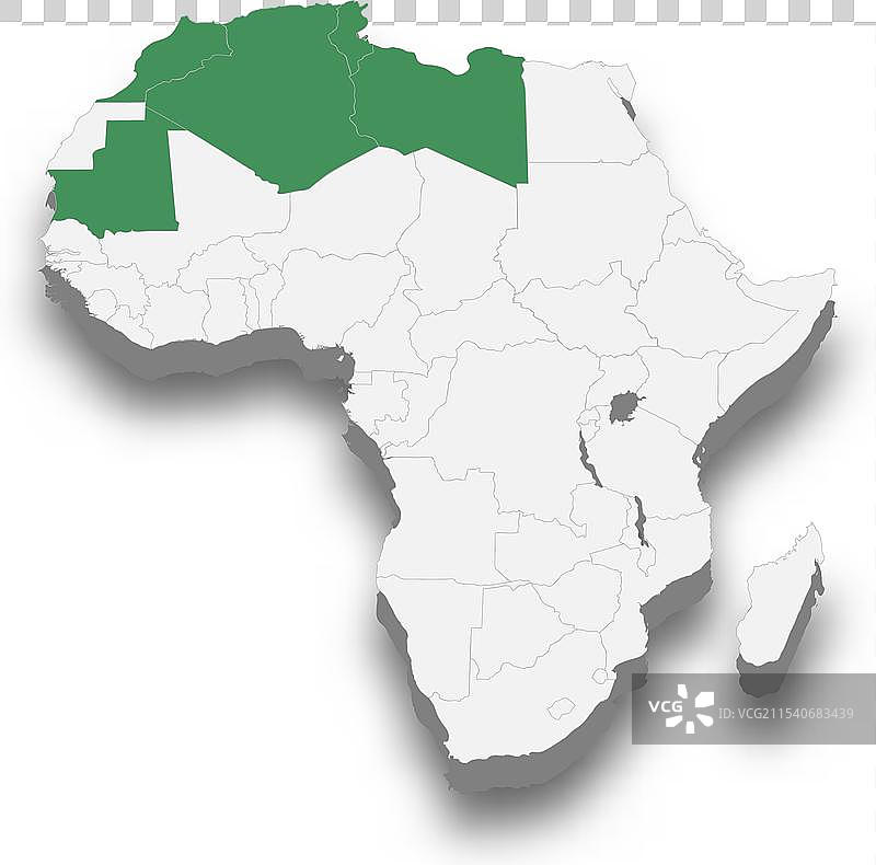 阿拉伯马格里布联盟在非洲的位置 3D图片素材