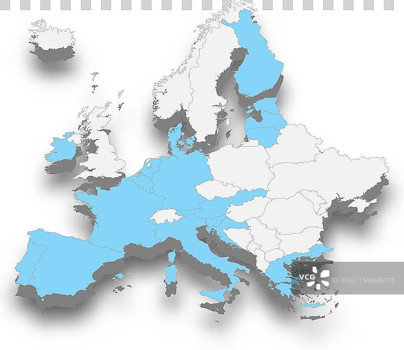 欧洲3D地图中的欧元区位置图片素材