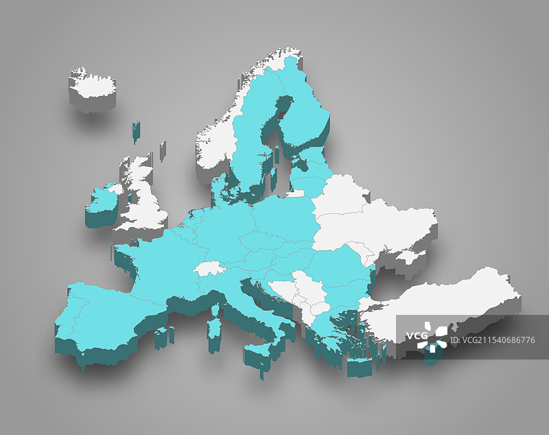 欧洲联盟在欧洲的3D地图位置图片素材