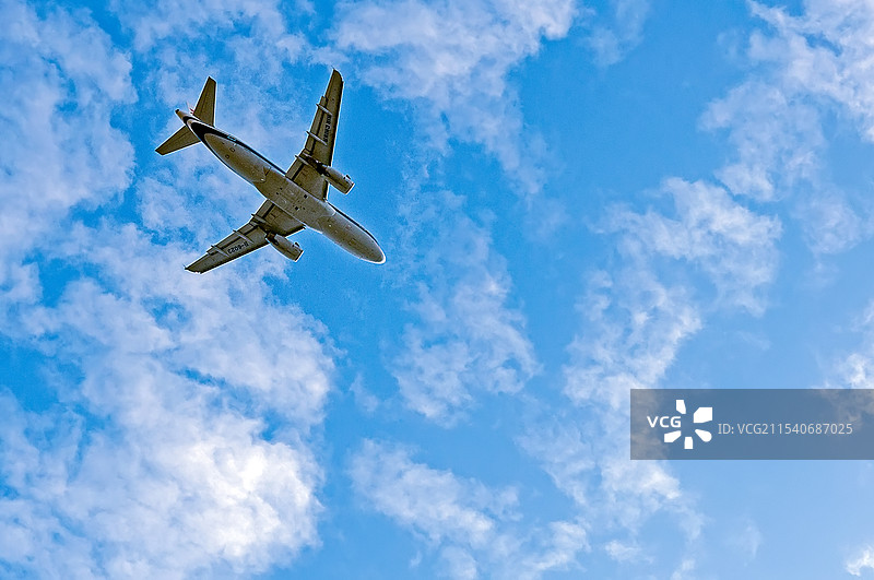 仰望飞机飞过图片素材