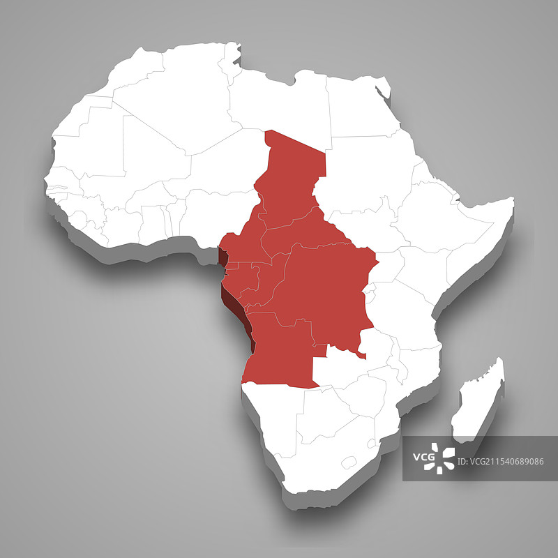 非洲中部在非洲的3D地图位置图片素材