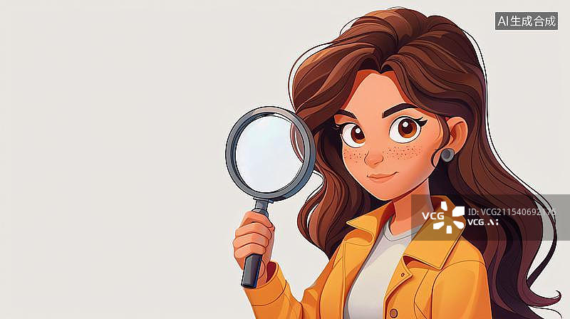 【AI数字艺术】一个可爱的女孩拿着放大镜观察图片素材