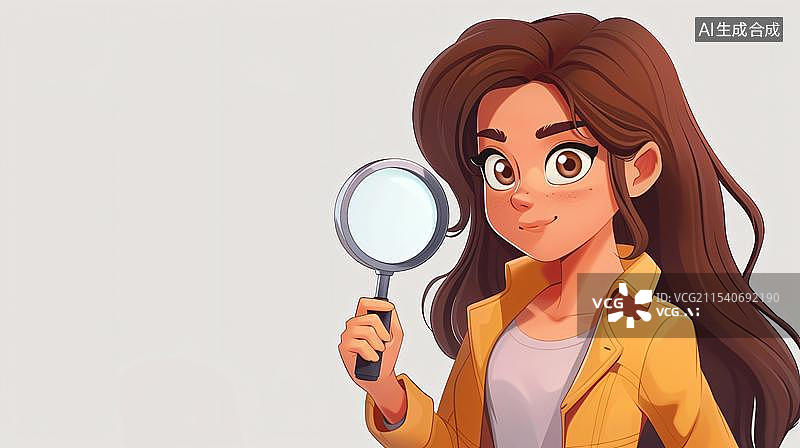 【AI数字艺术】一个可爱的女孩拿着放大镜观察图片素材
