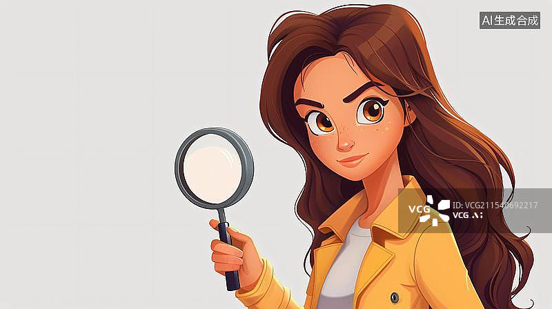 【AI数字艺术】一个可爱的女孩拿着放大镜观察图片素材