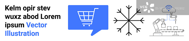 电子商务购物车、雪花和机器人图片素材