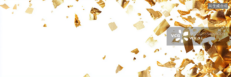 【AI数字艺术】奢华的散落金箔置于纯白背景上，完美的背景素材，展现精致细节、高清摄影和专业构图。图片素材