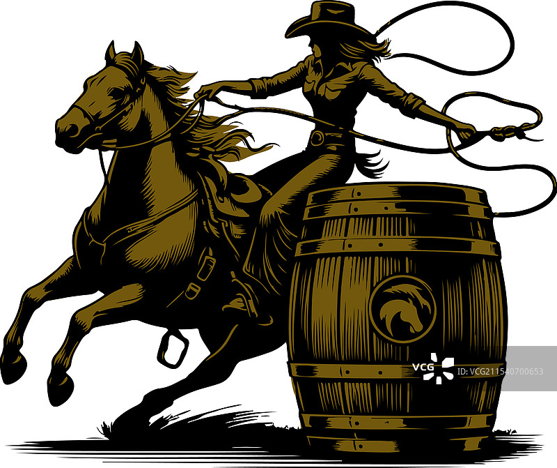 女孩骑手在竞技场进行桶赛图片素材