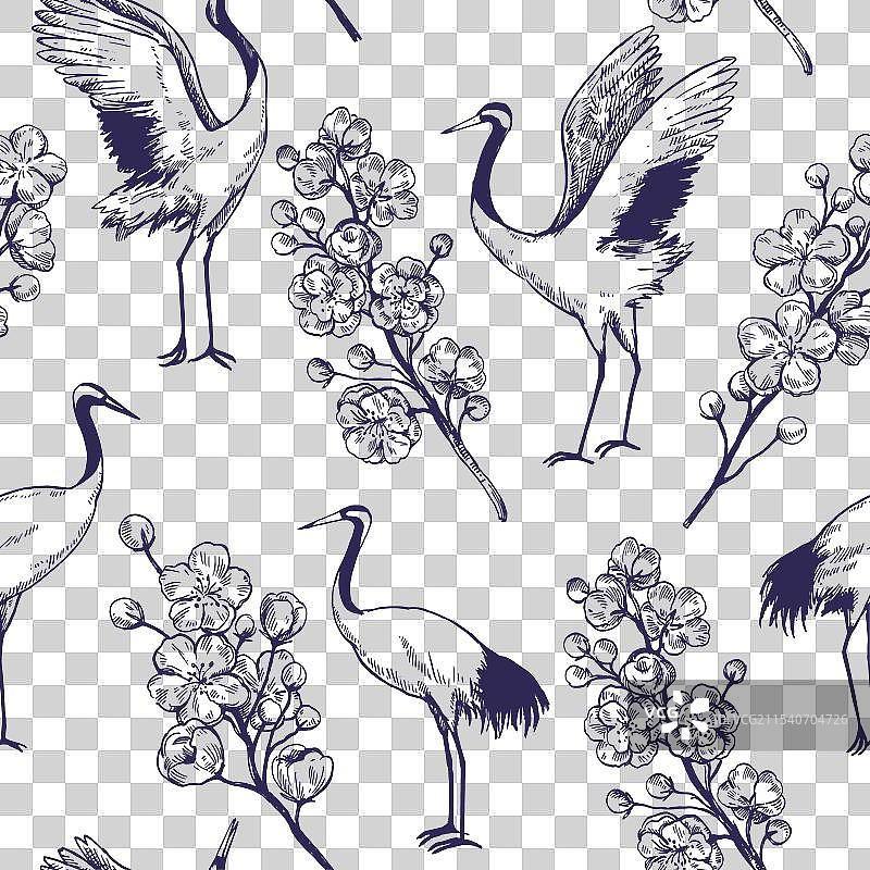 樱花盛开的无缝图案图片素材