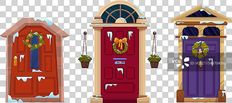 装饰有传统圣诞花环的门图片素材