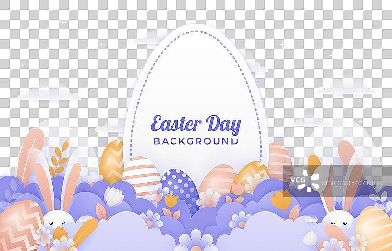 可爱的兔子与复活节彩蛋背景图片素材