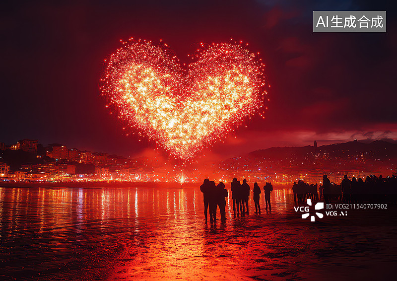 【AI数字艺术】烟花下的情侣图片素材