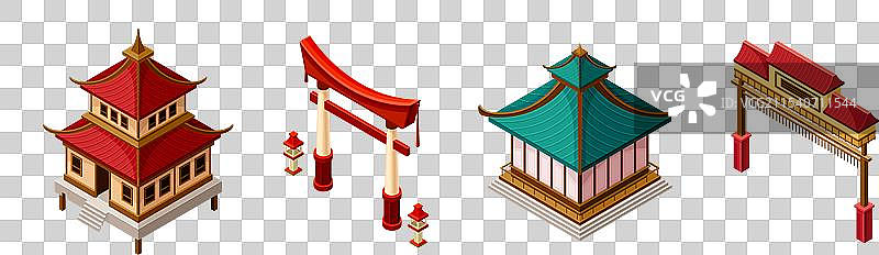 亚洲建筑，带有宝塔和鸟居门图片素材