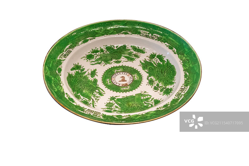 古代文明，清代出口瓷器，绿彩描金花卉纹圆盘图片素材
