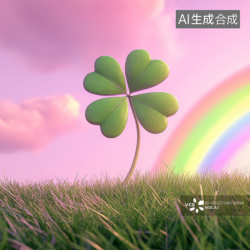 【AI数字艺术】彩虹背景的幸运四叶草图片素材