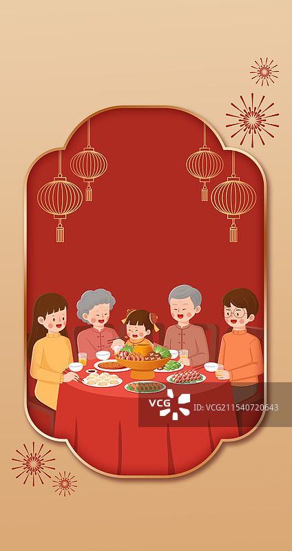 蛇年春节除夕年夜饭海报设计(无字)图片素材