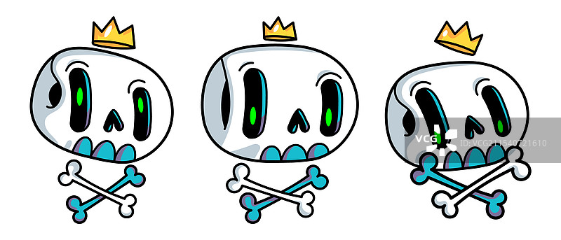 可爱的卡通骷髅戴着皇冠的搞笑骷髅贴纸图片素材