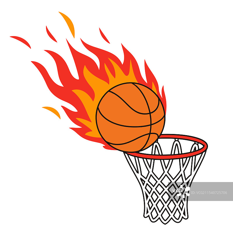 炙热的篮球投篮穿过篮筐图片素材
