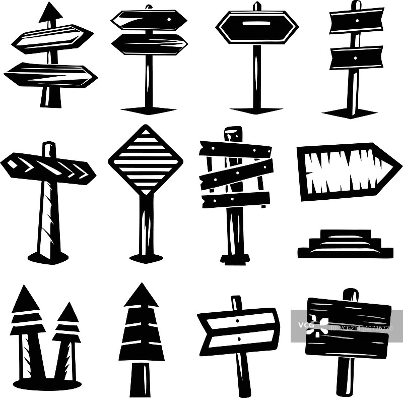 一组不同的木制指示牌图片素材