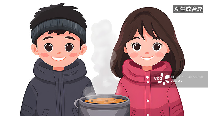 【AI数字艺术】情人节美食食物情侣吃饭卡通插画图片素材