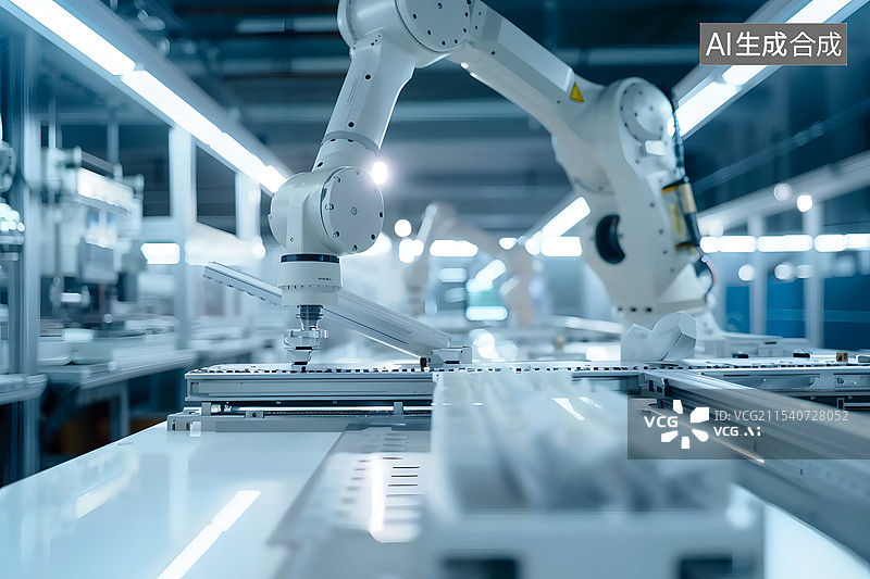 【AI数字艺术】工厂包装流水线上的机械臂图片素材