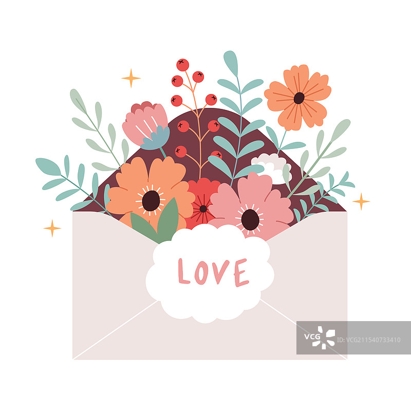 从信封中取出的花束卡片图片素材