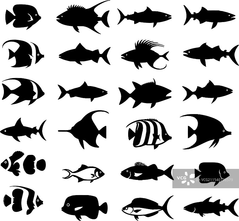 海洋鱼类剪影图标集图片素材