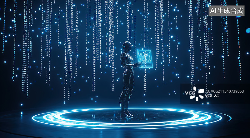 【AI数字艺术】未来科技舞台上演讲的机器人图片素材