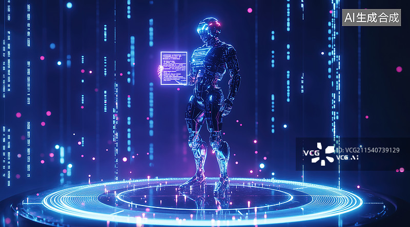 【AI数字艺术】未来科技舞台上演讲的机器人图片素材