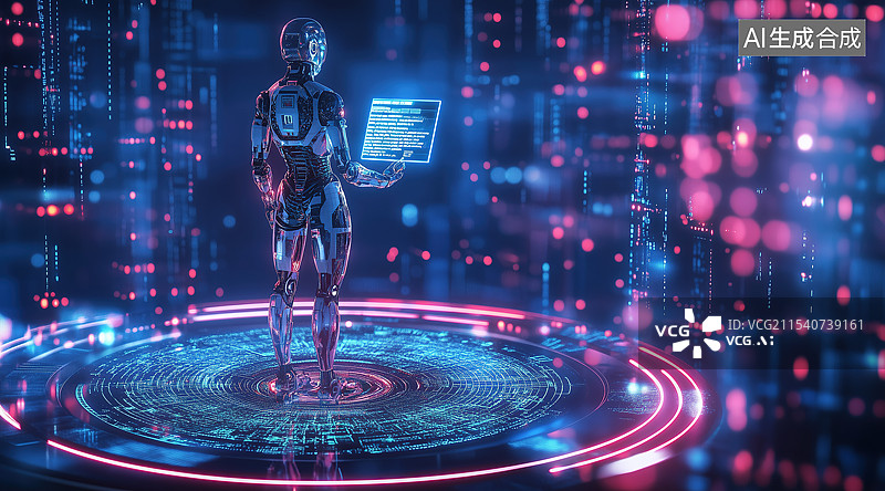 【AI数字艺术】未来科技舞台上演讲的机器人图片素材