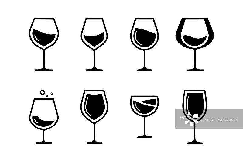 一组酒杯和玻璃杯的图标图片素材