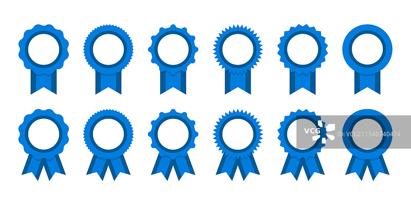 蓝色丝带、横幅和带丝带的奖牌套装图片素材