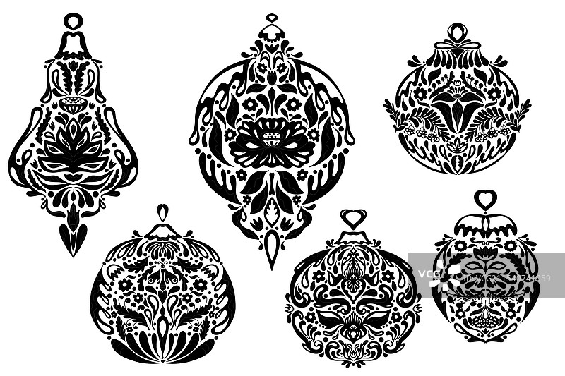 复杂的剪影民间艺术花卉圣诞节图片素材