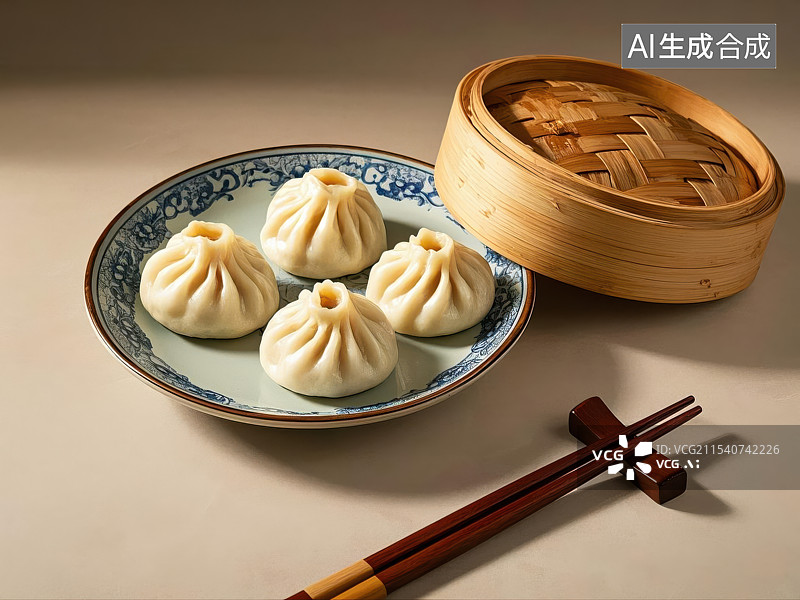 【AI数字艺术】热气腾腾的美味手工包子图片素材