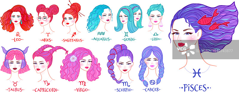十二星座女孩肖像合集图片素材