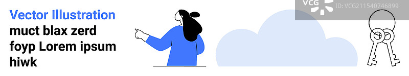 女人指向右侧的文本元素和一个图片素材