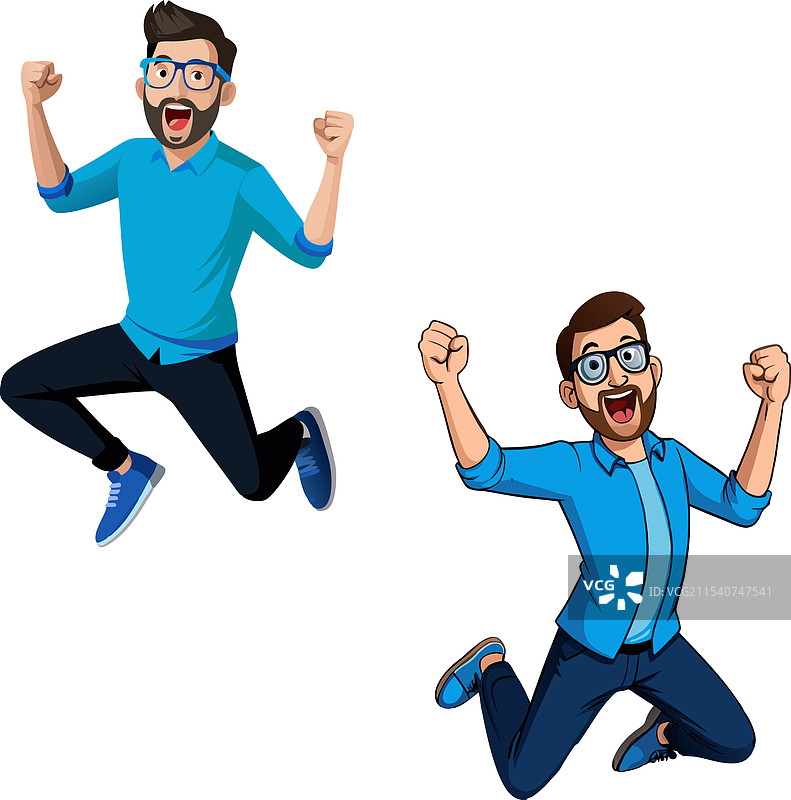 快乐的男人跳跃着庆祝，充满兴奋图片素材
