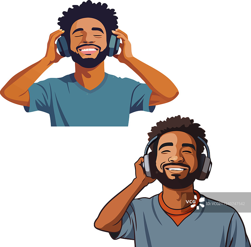 年轻男子戴着无线耳机享受音乐图片素材