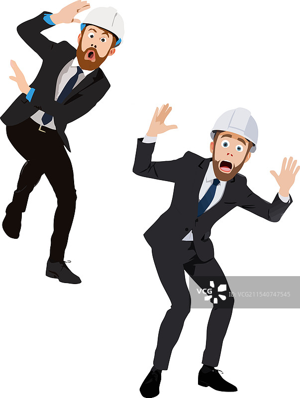 两名工程师表现出恐惧和惊讶。图片素材