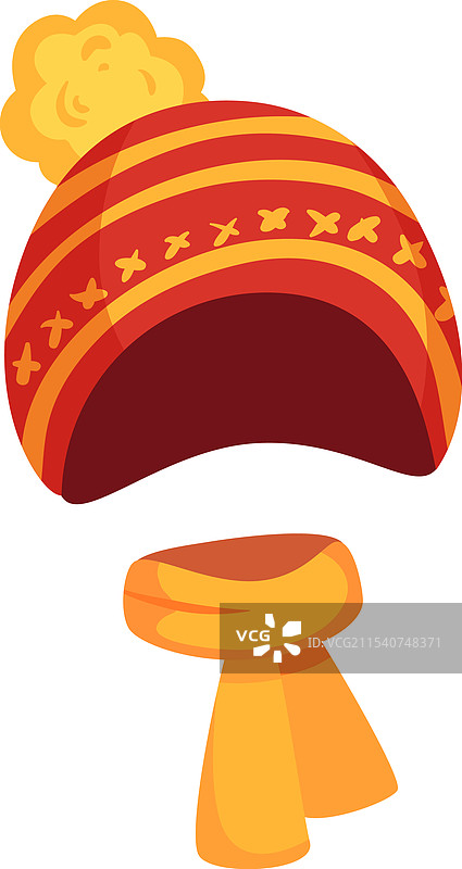 红色和橙色条纹的针织帽，带有黄色元素图片素材