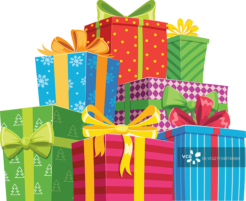 堆叠的圣诞礼物，包装色彩鲜艳图片素材