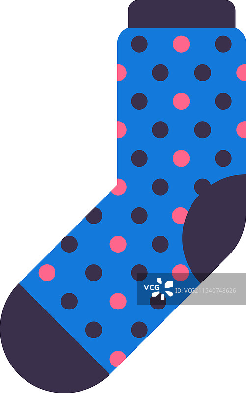 蓝色袜子，上面有粉色和深蓝色的圆点图案图片素材