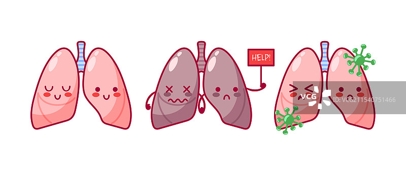 可爱卡通中的肺部角色集合图片素材