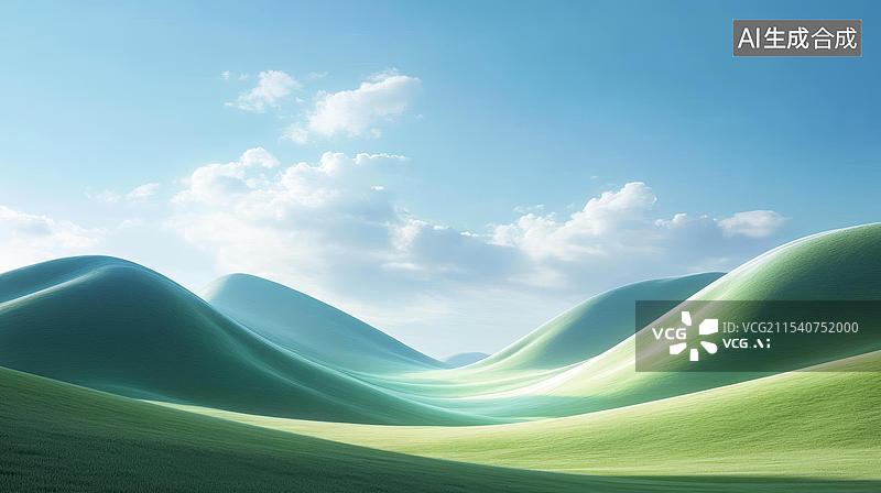 【AI数字艺术】阳光明媚下的绿色丘陵图片素材