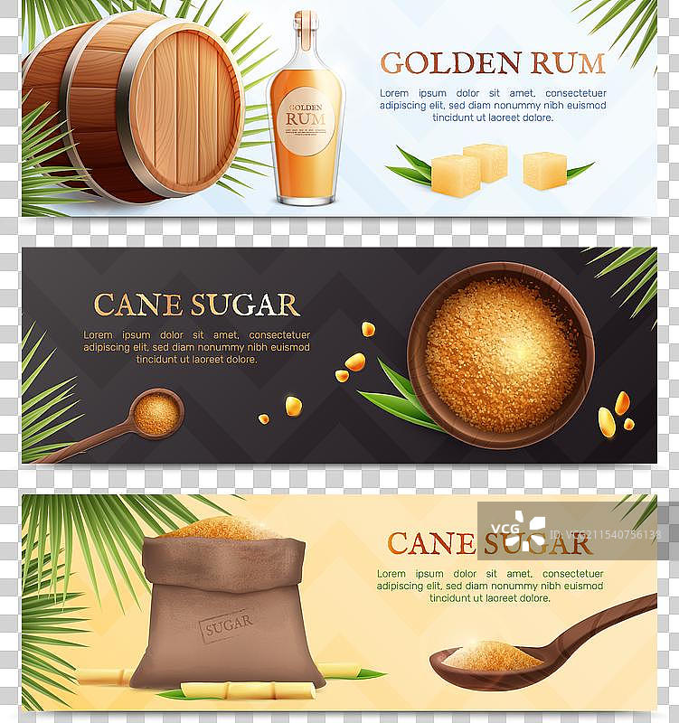甘蔗糖逼真的横幅套装图片素材